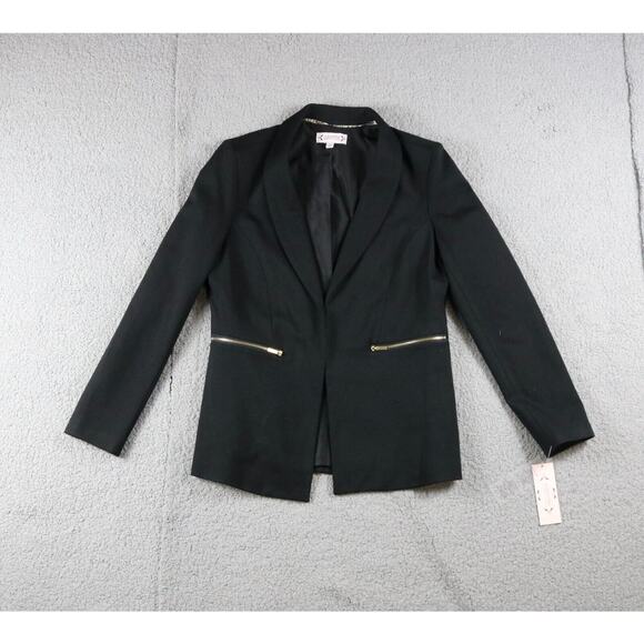 New Nanette Lepore Blazer Womens 6 Black Tuxedo Gold Colored Zipper Pockets - Picture 1 of 6
